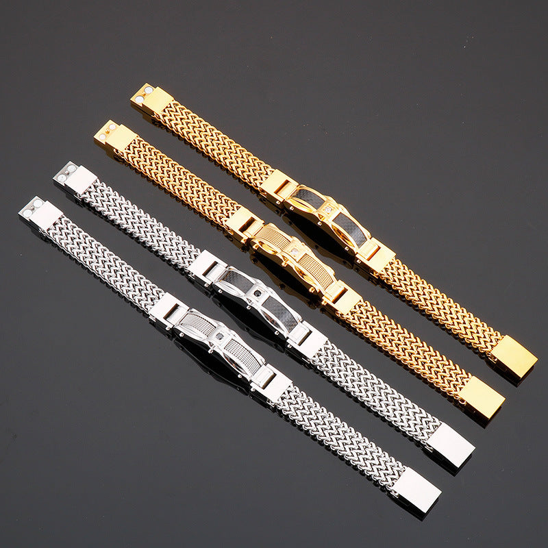 Heren Armband | Titanium Staal & Faux Edelsteen | Vierkant Design & Magnetische Sluiting
