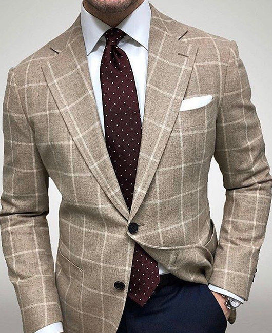 Heren blazer met motief in beige 1