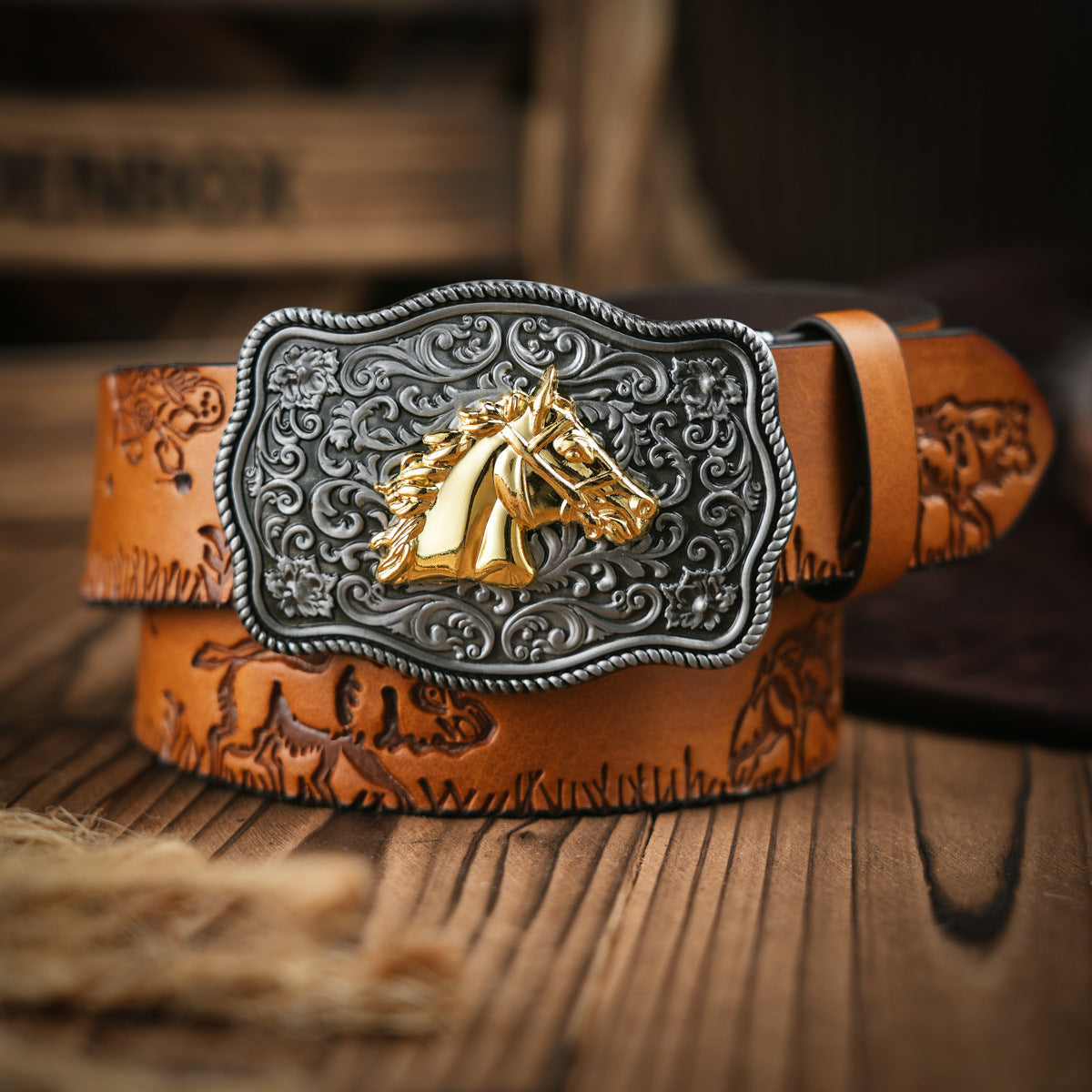 Western riem heren vegan leder in bruin-paard