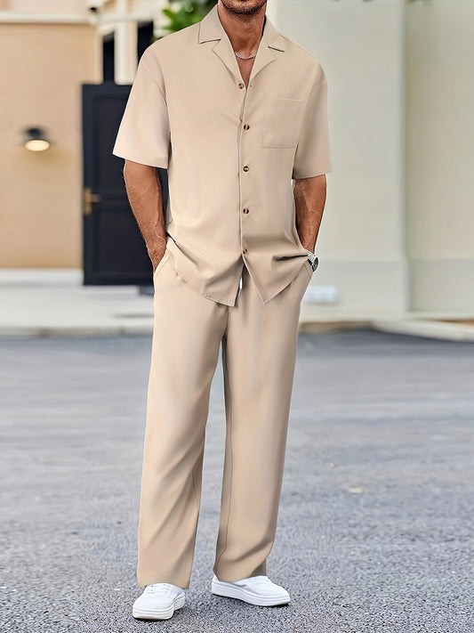 Heren Tweedelige Set | Pak-Geïnspireerd Overhemd & Broek | Stijlvol & Comfortabel