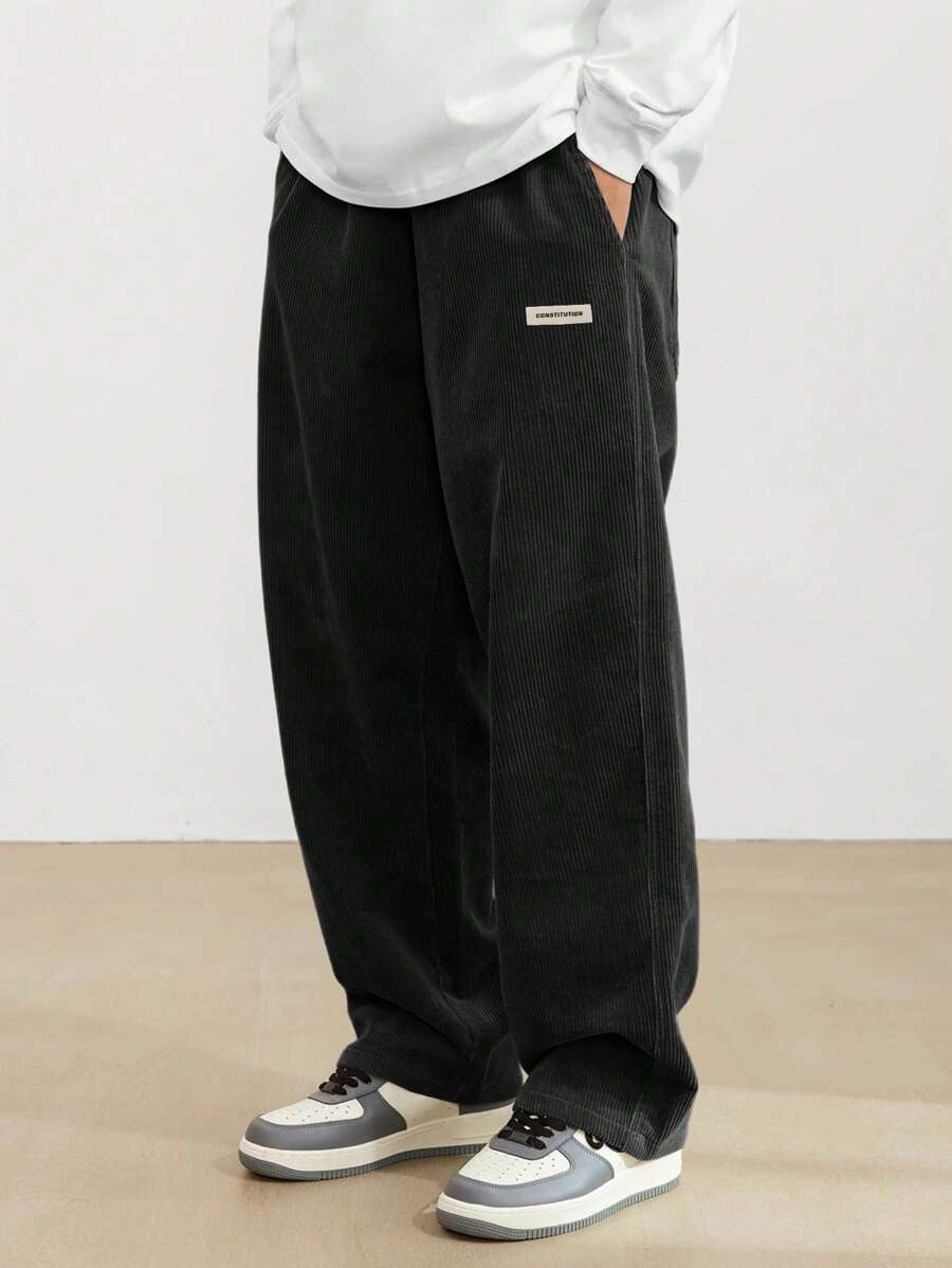 Heren corduroy broek loose-fit met rechte pijp in zwart