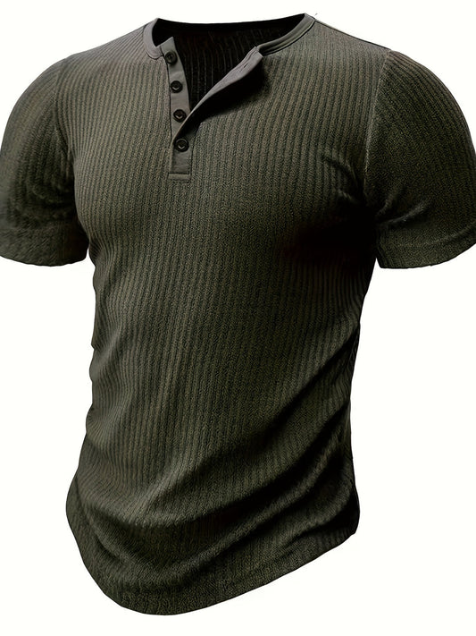 Heren Henley Shirt | Gebreid & Gestreept | Casual & Chique | Zomer