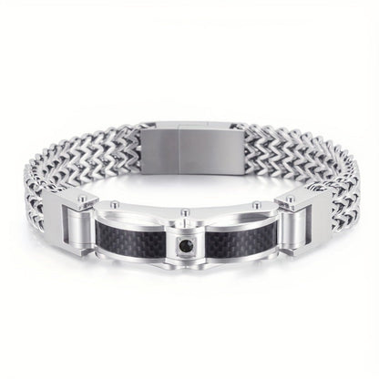 Heren Armband | Titanium Staal & Faux Edelsteen | Vierkant Design & Magnetische Sluiting