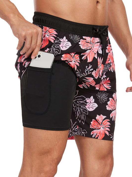 Heren zwembroek | Hawaiian & Flamingo Print | Sneldrogend & Met Koord