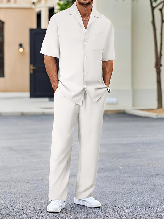 Heren Tweedelige Set | Pak-Geïnspireerd Overhemd & Broek | Stijlvol & Comfortabel