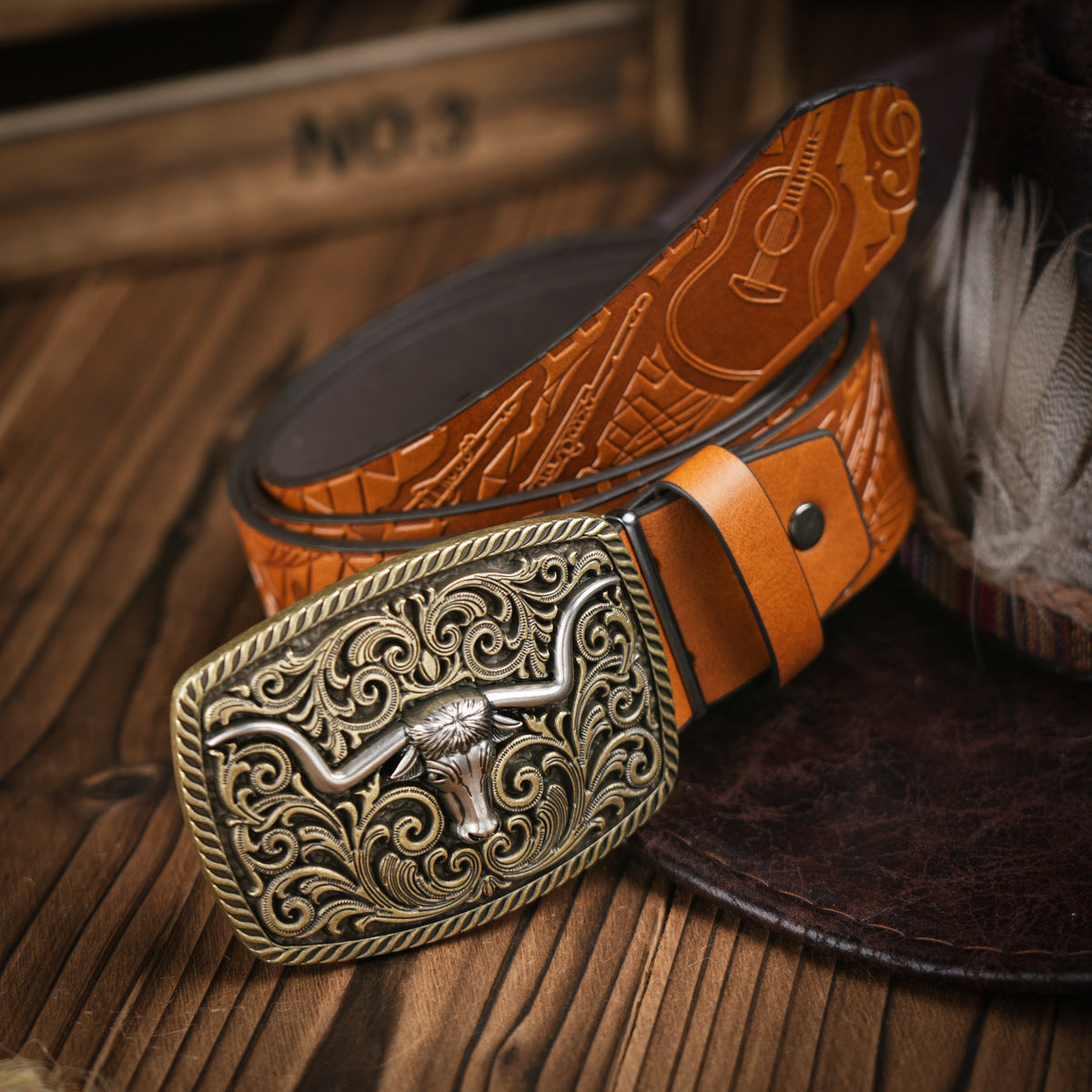 Western riem heren vegan leder in bruin-stier
