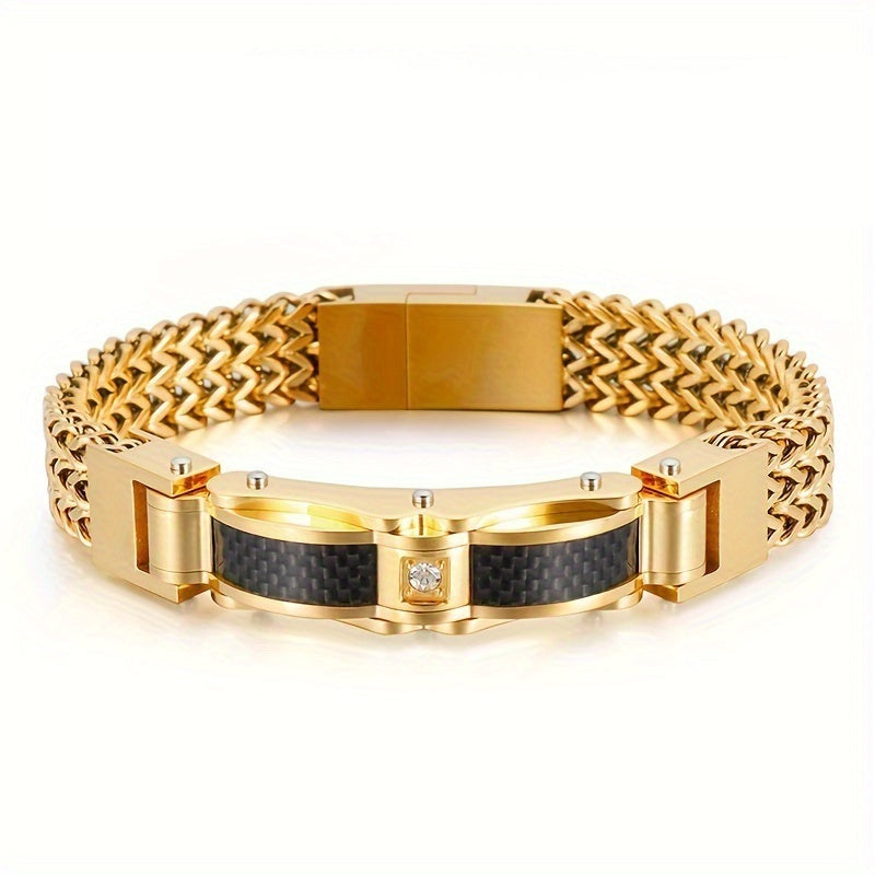 Heren Armband | Titanium Staal & Faux Edelsteen | Vierkant Design & Magnetische Sluiting