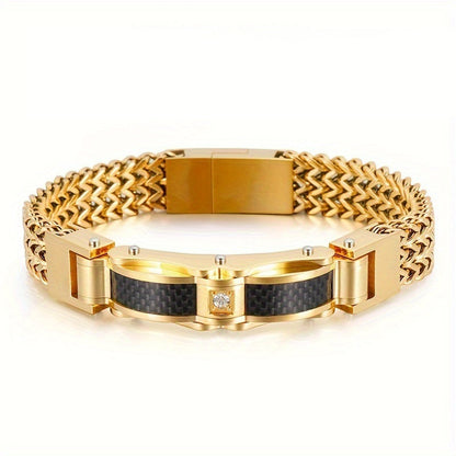 Heren Armband | Titanium Staal & Faux Edelsteen | Vierkant Design & Magnetische Sluiting
