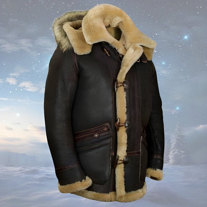 Elegante leren winterjas voor heren met ultieme warmte en tijdloze stijl | William