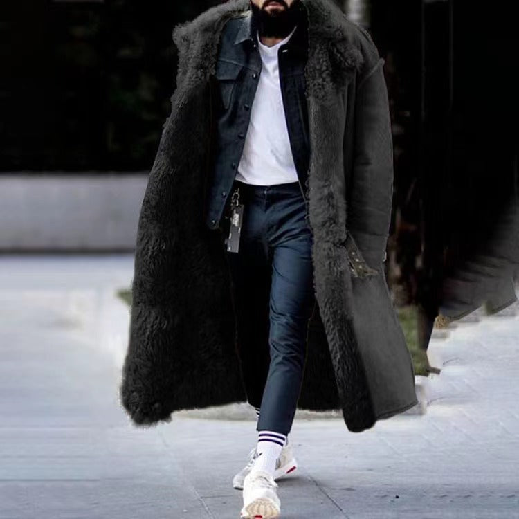 Winterjas Heren | Luxe Lange Pluche Jas | Trendy Faux Fur Overcoat