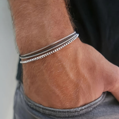 Heren Armbanden Set | 4-Delig Vintage Schakeldesign | Casual & Stapelbaar | RVS – Unisex