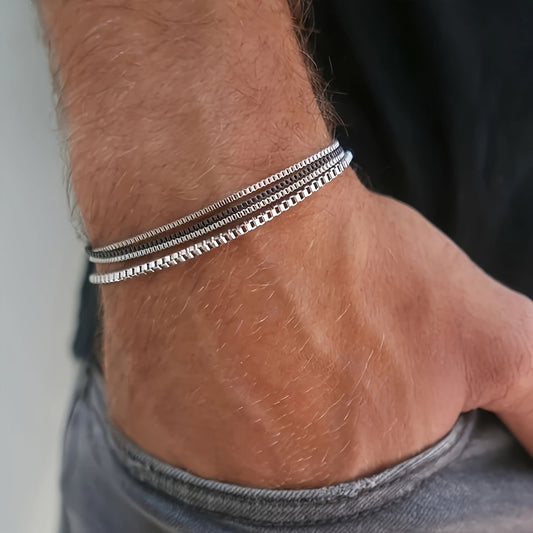 Heren Armbanden Set | 4-Delig Vintage Schakeldesign | Casual & Stapelbaar | RVS – Unisex