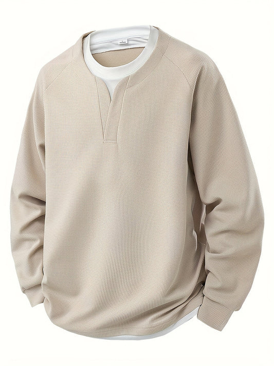 Waffle Trui Voor Heren | Casual Lange Mouw | Gevormde V-hals & Stretchy Stof