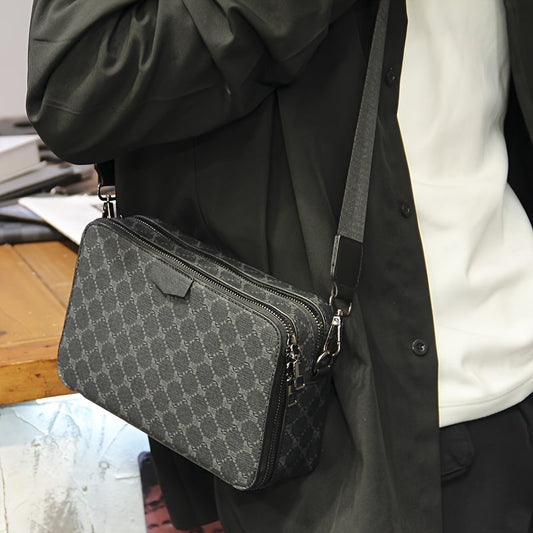 Heren Crossbody Tas | Streetstyle & Gecheckt Design | Verstelbare Riem & Meerdere Vakken | Zwart