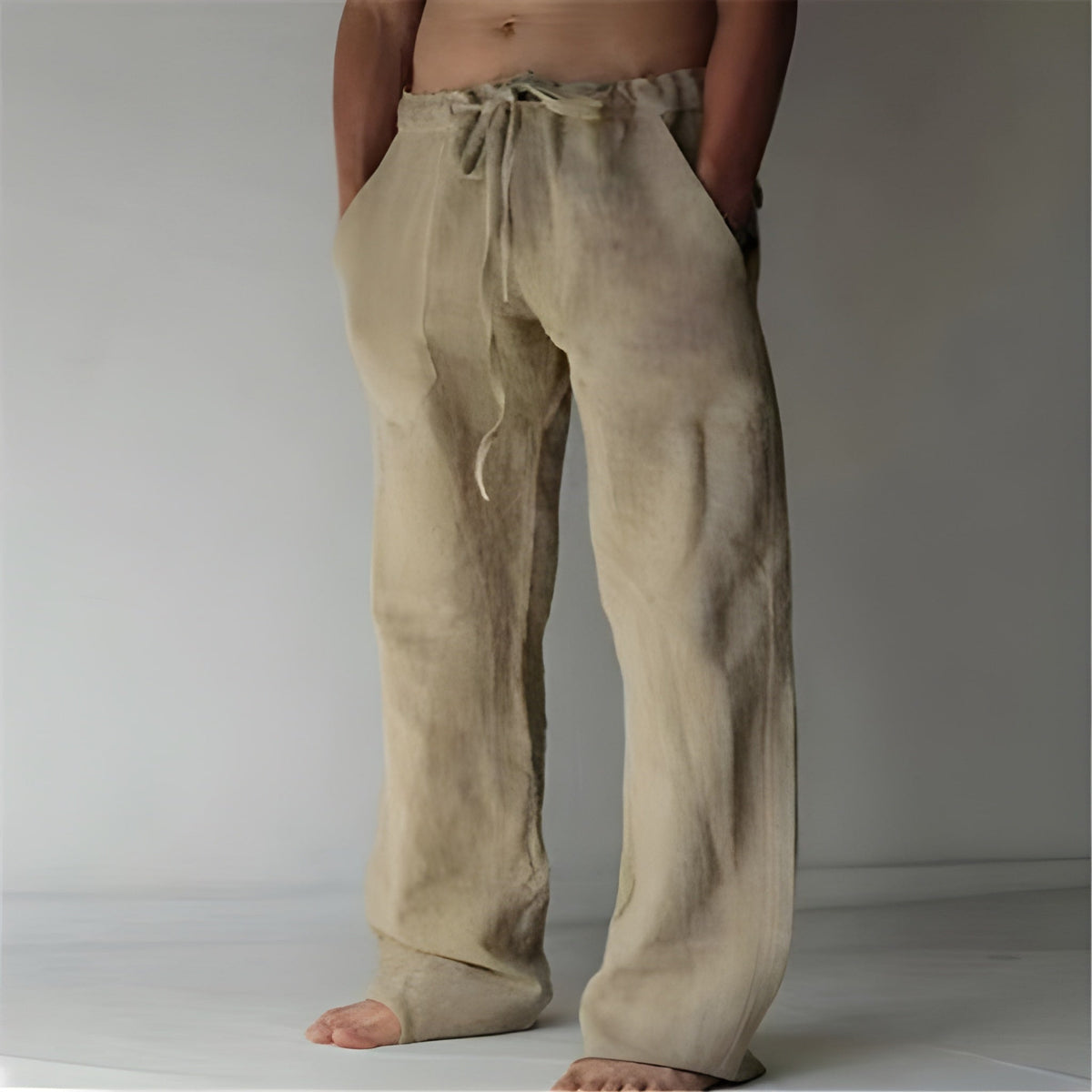 Linnen look pantalon heren in khaki