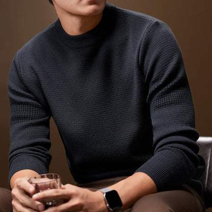Heren Chunky Knit Trui in middernachtgrijs, Ronde Hals Gestructureerd
