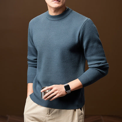 Heren Chunky Knit Trui in staalblauw, Ronde Hals Gestructureerd