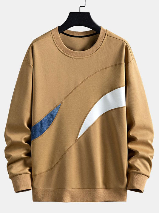 Heren Colorblock Sweatshirt met Gebogen Panelen in khaki, Relaxed Fit