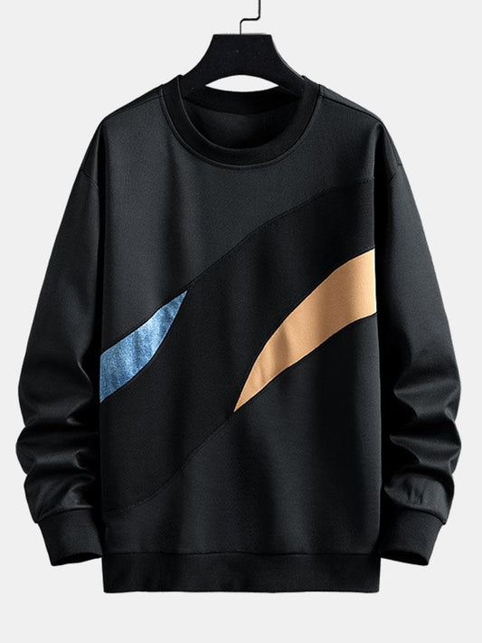 Heren Colorblock Sweatshirt met Gebogen Panelen in zwart, Relaxed Fit