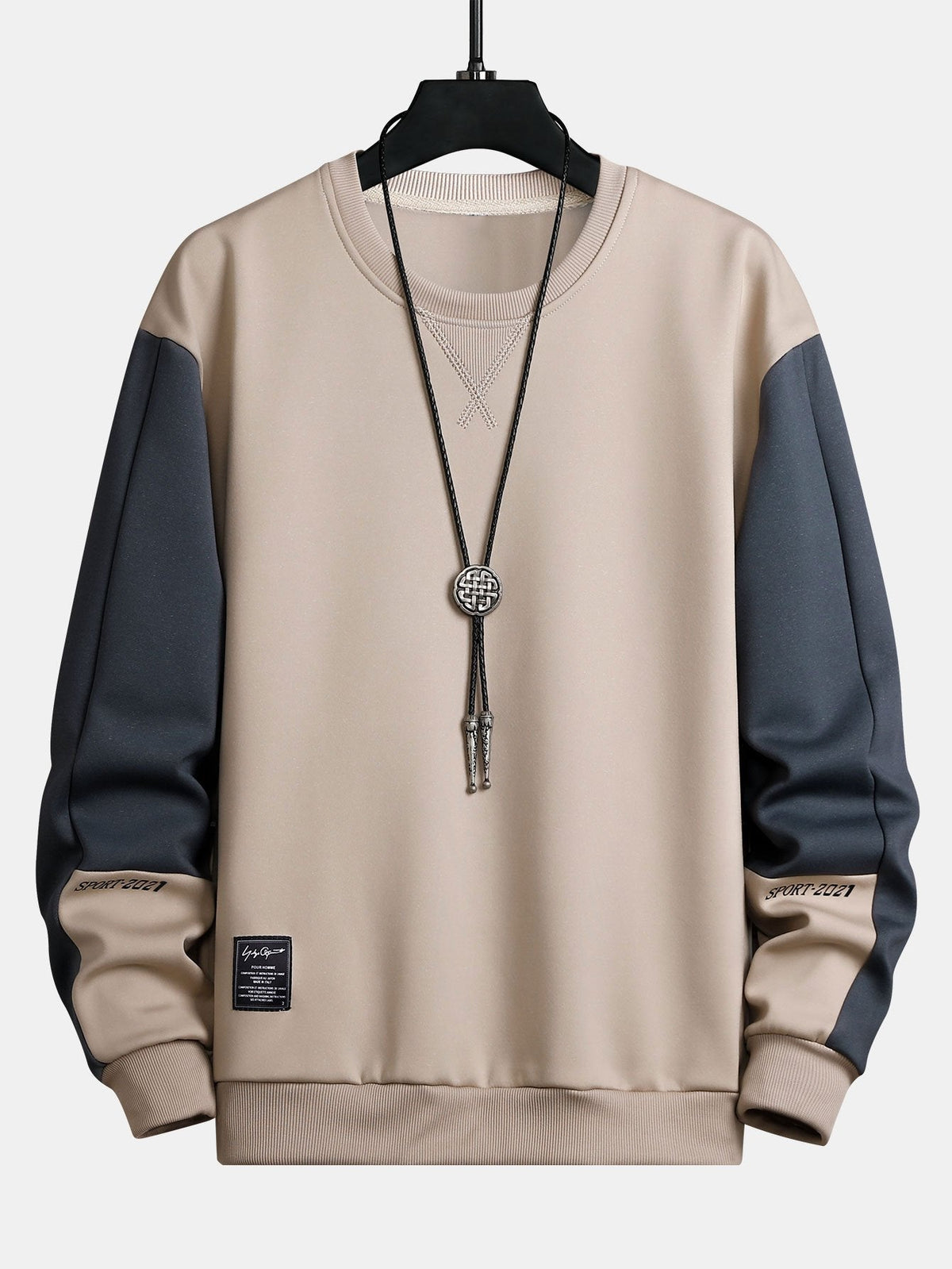 Heren Colorblock Sweatshirt in beige, Relaxed Fit Crew Neck