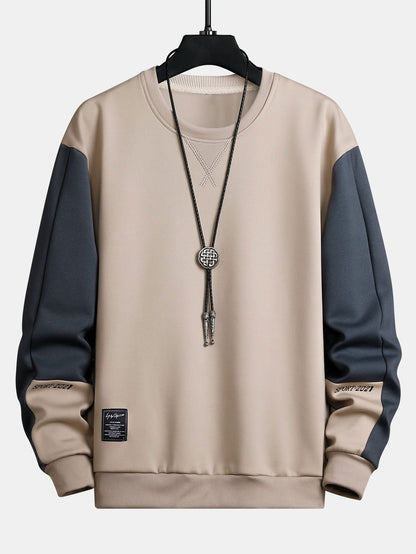 Heren Colorblock Sweatshirt in beige, Relaxed Fit Crew Neck