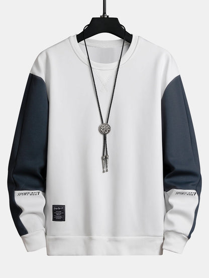 Heren Colorblock Sweatshirt in wit, Relaxed Fit Crew Neck