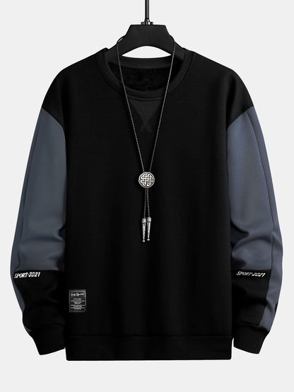 Heren Colorblock Sweatshirt in zwart, Relaxed Fit Crew Neck