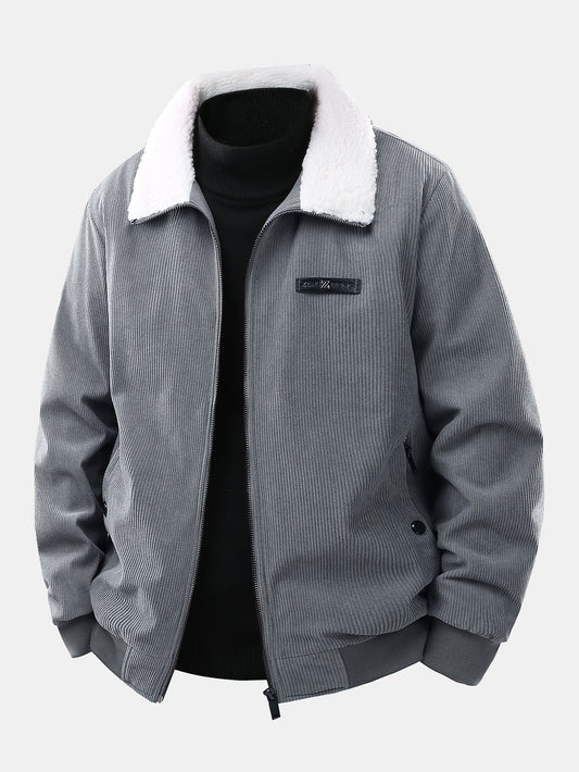 Heren Corduroy Jas met Teddy Voering in grijs, Casual Winterjas