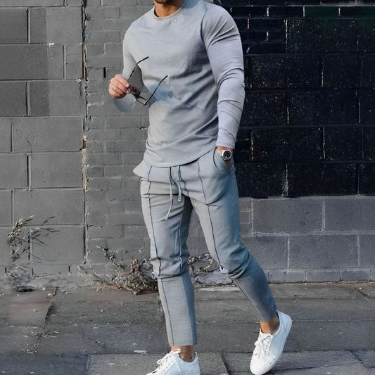 Heren Crew-Neck Sweatshirt en Joggingbroek Set in grijs, Loungewear