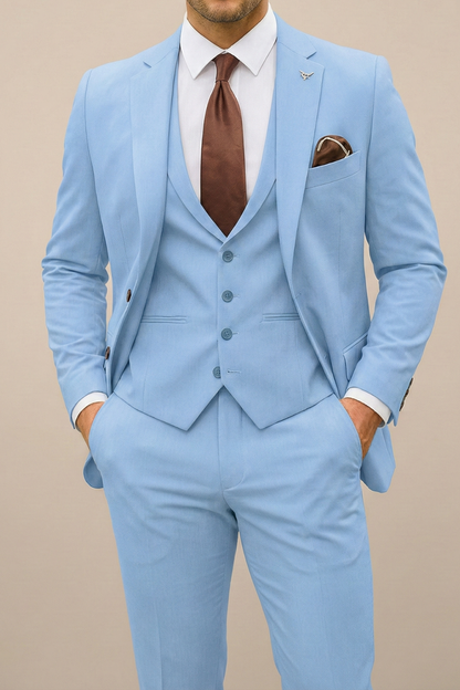 Heren driedelig pak slim fit bruiloft - Lichtblauw
