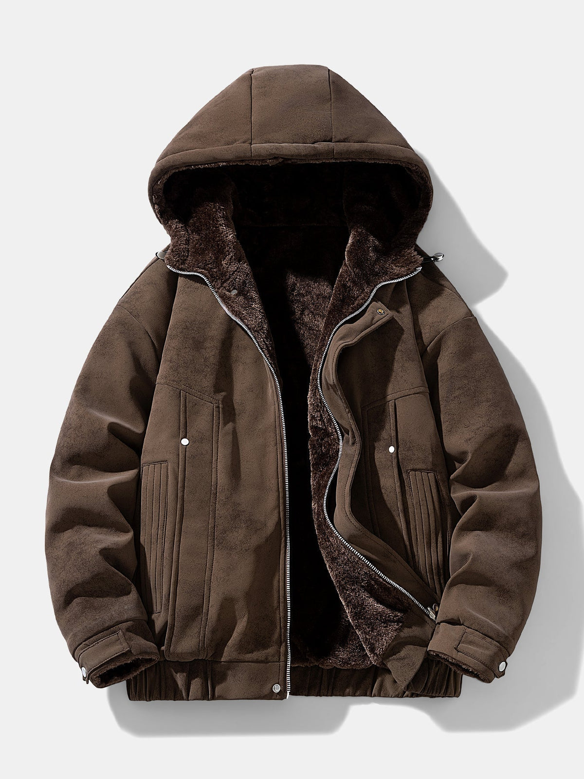 Heren Faux Suede Winterjas met Teddy Fleece in donkerbruin, Relaxed Fit