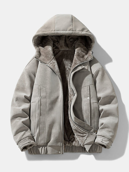 Heren Faux Suede Winterjas met Teddy Fleece in grijs, Relaxed Fit