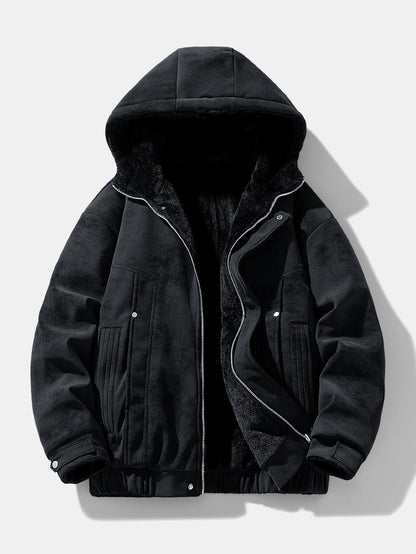 Heren Faux Suede Winterjas met Teddy Fleece in zwart, Relaxed Fit