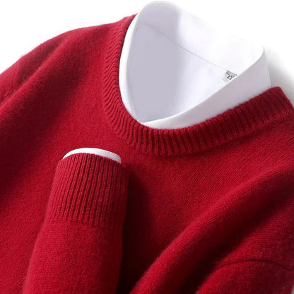 Heren Fijngebreide Crew-Neck Trui in rood, Klassieke Pasvorm