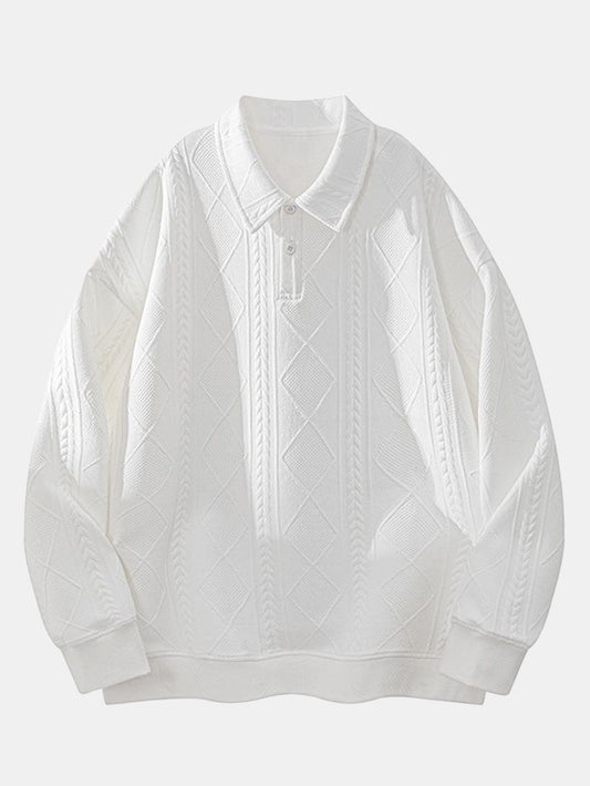 Heren Geometric Jacquard Polokraag Sweatshirt in wit, Relaxed Fit