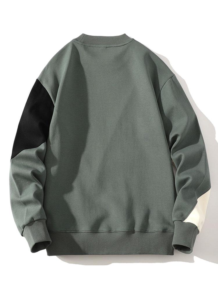 Heren Geometric Patchwork Sweatshirt - Relaxed Fit Crew Neck