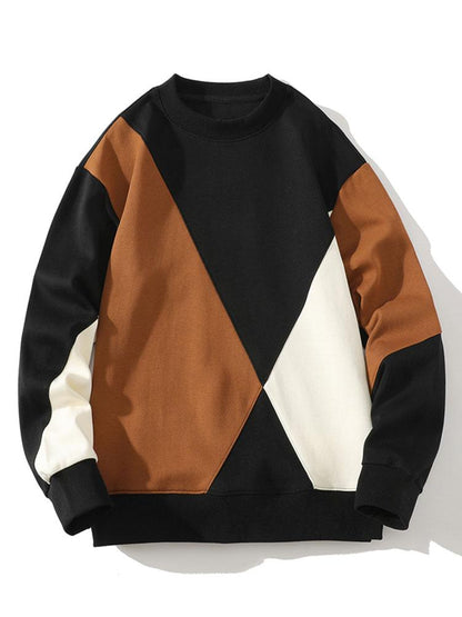 Heren Geometric Patchwork Sweatshirt in zwart, Relaxed Fit Crew Neck