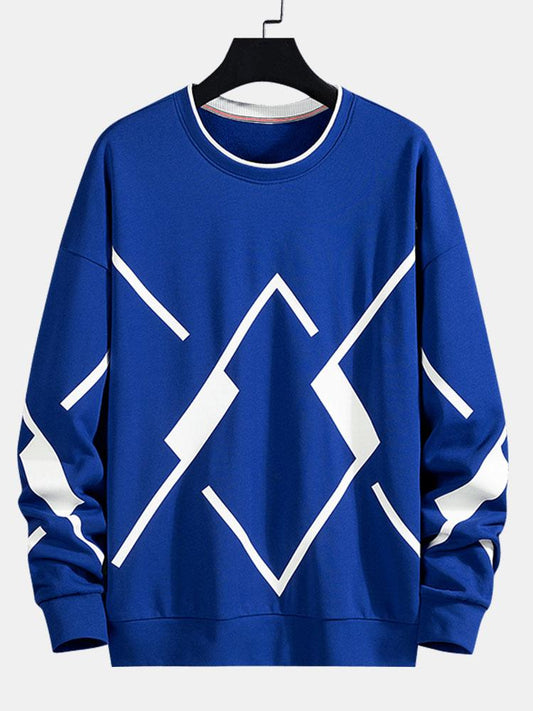 Heren Geometrisch Print Crew Neck Sweatshirt in blauw, Relaxed Fit