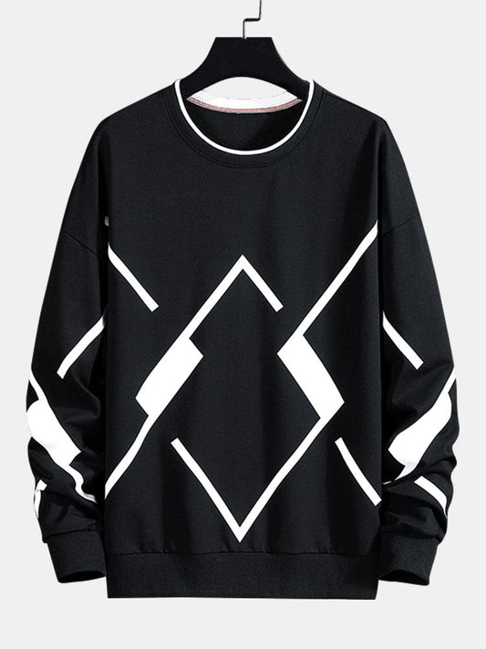 Heren Geometrisch Print Crew Neck Sweatshirt in zwart, Relaxed Fit