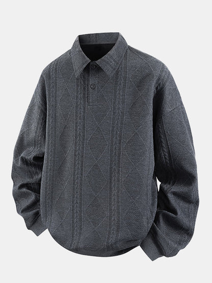 Heren Geometrische Jacquard Polokraag Sweater in grijs, Relaxed Fit