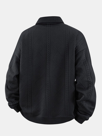 Heren Geometrische Jacquard Polokraag Sweater - Relaxed Fit