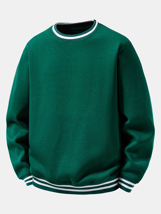 Heren Gestreepte Crew Neck Sweatshirt in donkergroen, Relaxed Fit Casual