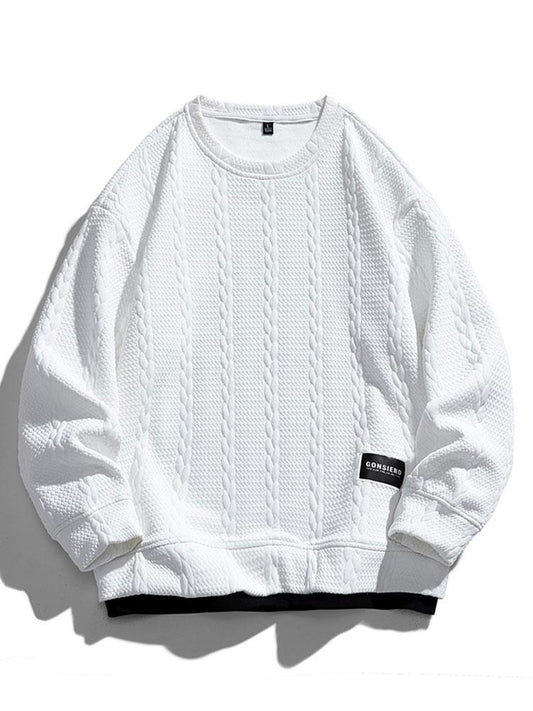 Heren Gestructureerde Jacquard Sweatshirt in wit, Relaxed Fit