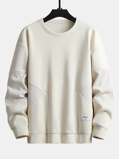 Heren Gestructureerde Patchwork Crew Neck Sweatshirt in beige, Relaxed Fit