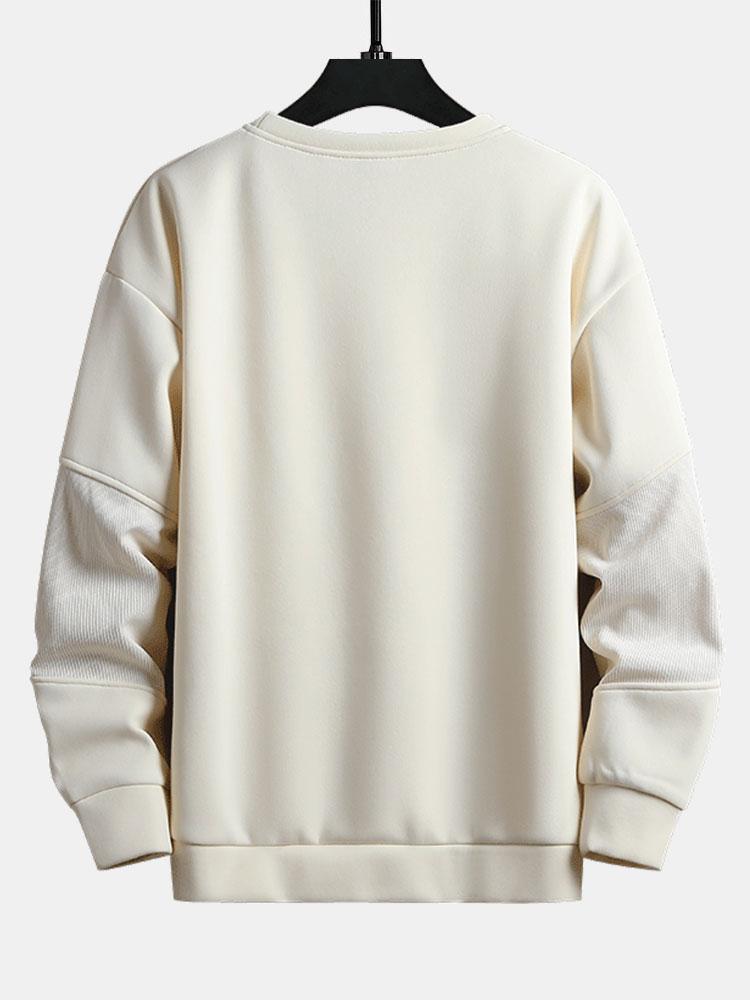 Heren Gestructureerde Patchwork Crew Neck Sweatshirt - Relaxed Fit