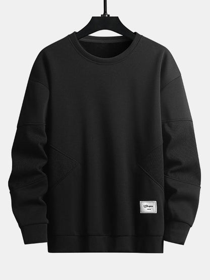 Heren Gestructureerde Patchwork Crew Neck Sweatshirt in zwart, Relaxed Fit