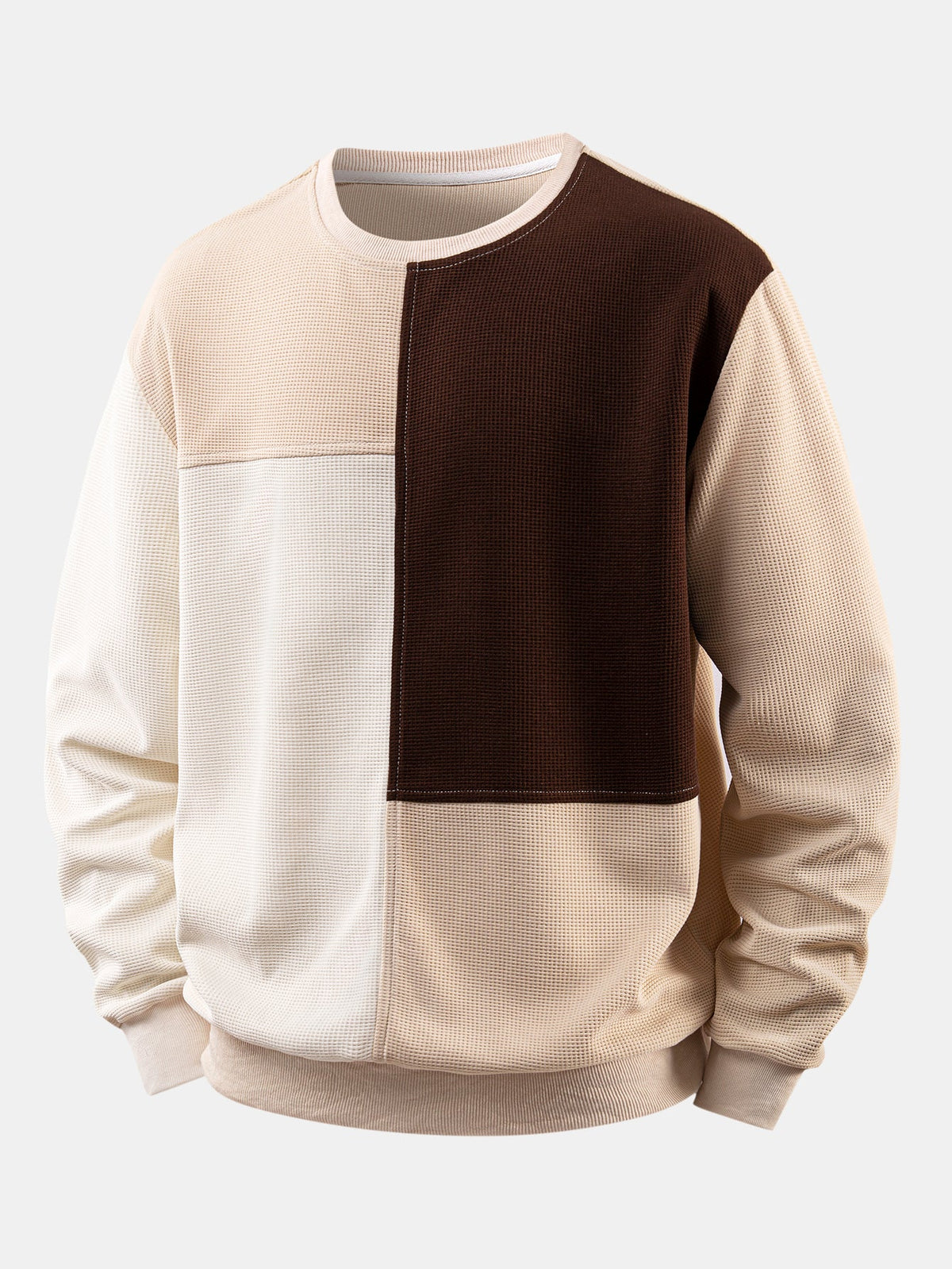 Heren Golfpatroon Sweatshirt met Patchwork in beige, Relaxed Fit