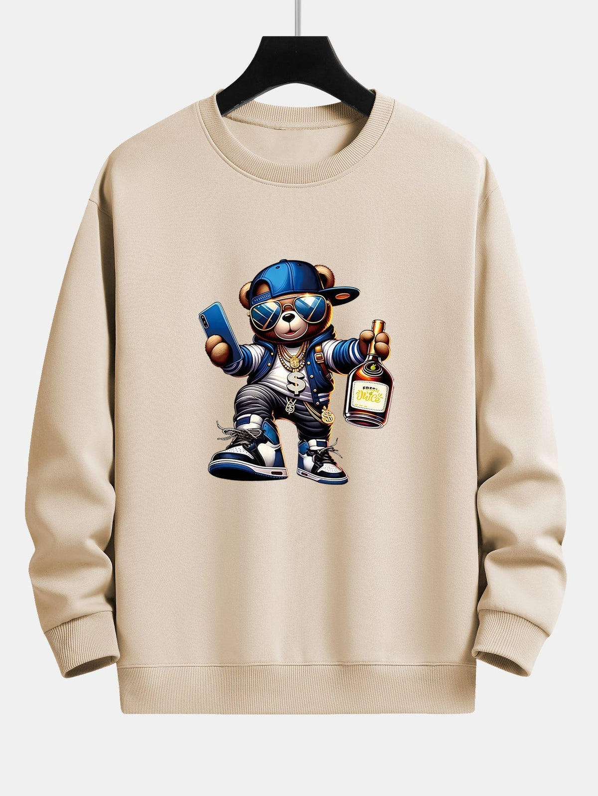 Heren Hip Hop Teddy Bear Grafisch Sweatshirt in beige, Relaxed Fit