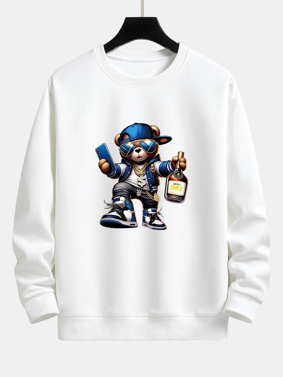 Heren Hip Hop Teddy Bear Grafisch Sweatshirt in wit, Relaxed Fit
