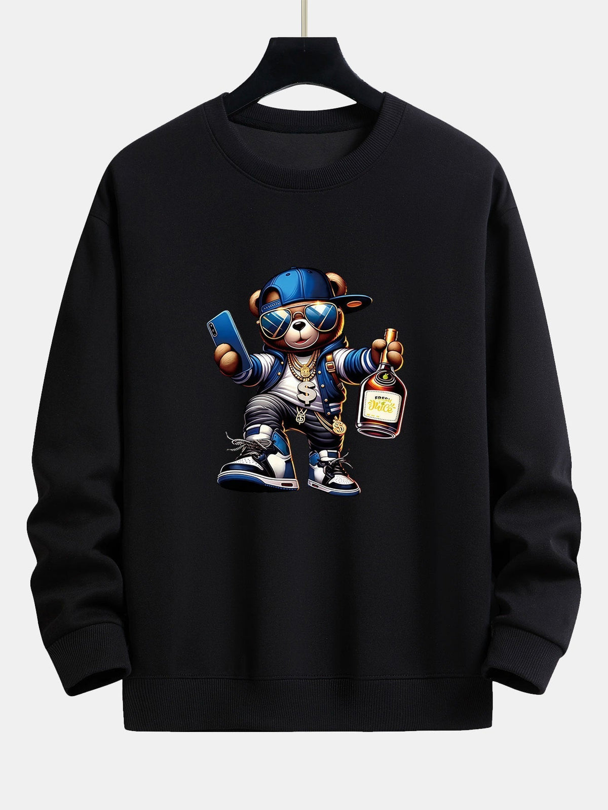 Heren Hip Hop Teddy Bear Grafisch Sweatshirt in zwart, Relaxed Fit